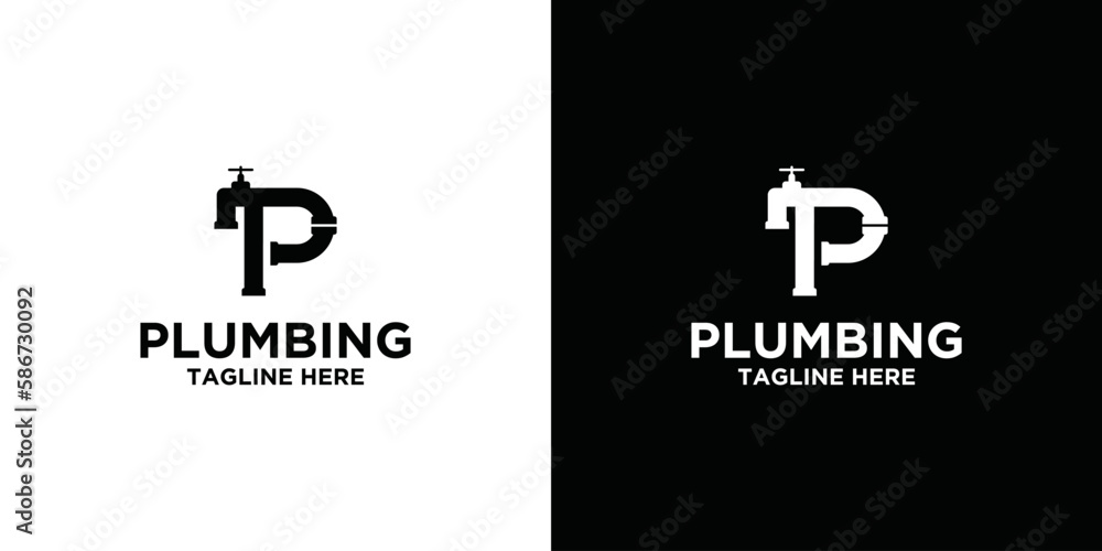 Letter P Plumbing service logo design template, concept of drain pipe, repair work, water drop, pipe and wrench plumbing icon Letter P Plumbing service logo design template, concept of drain pipe, repair work, water drop, pipe and wrench plumbing icon