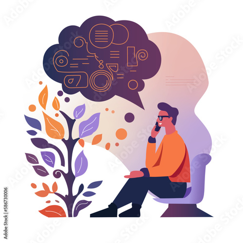 a man on the phone tells an idea. the man came up with the idea. dictates the code. vector illustration