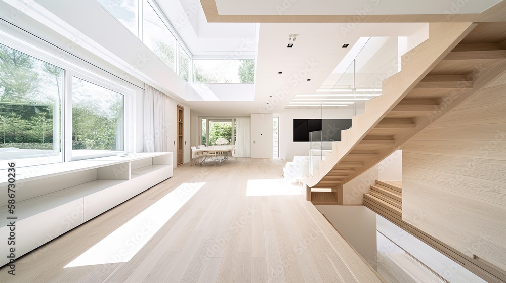 Living room made of light wooden for the cozy home, interior. Generative AI Technology Living room made of light wooden for the cozy home, interior. Generative AI Technology