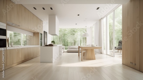 Wallpaper Mural Living room made of light wooden for the cozy home, interior. Generative AI Technology  Torontodigital.ca