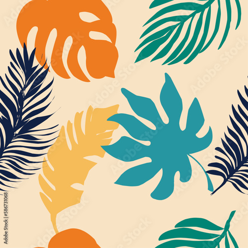 tropical leaves, vector seamless pattern