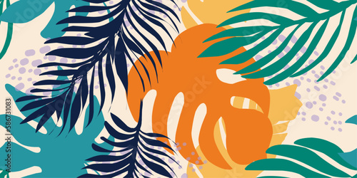 bright tropical leaves  vector seamless pattern