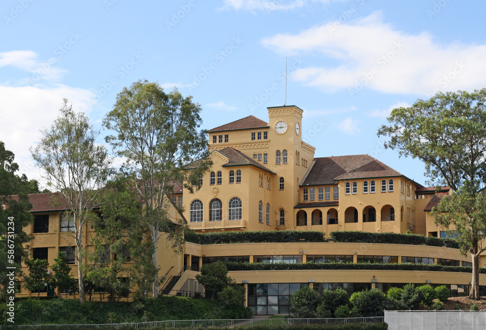 Brisbane Boys' College Buildings viewed from Moggill Road, Brisbane, Australia