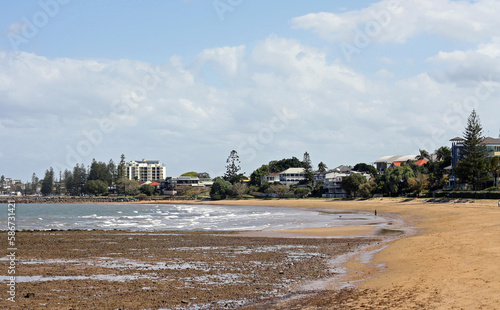 View of Queens Beach South at low tide on a sunny day, Redcliffe, Queensland, Australia photo