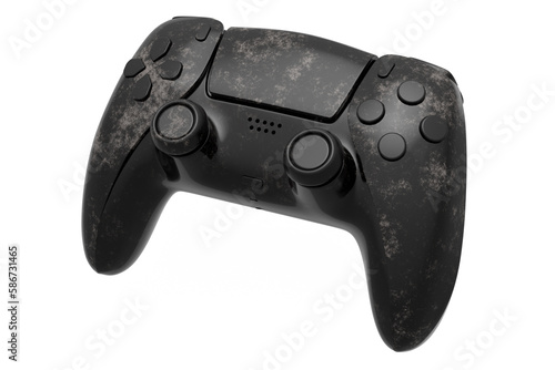 Realistic video game joystick with black marble texture on white background.