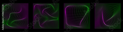 Distorted Grid Square Neon Pattern. Vector Illustration