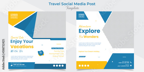 Explore tour and travel social media post and square flyer post banner template design