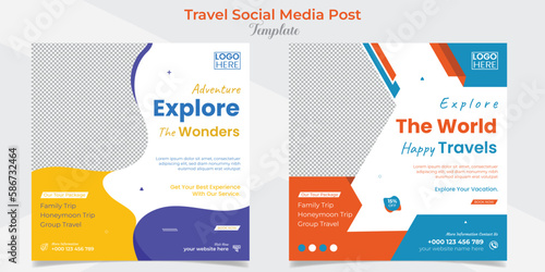 Travel and tour holiday vacation square flyer post banner and social media post template design set