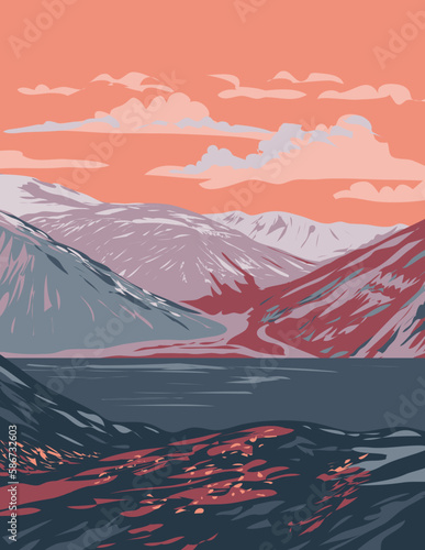 WPA poster art of Nachvak Fjord in Torngat Mountains National Park located on the Labrador Peninsula in the province of Newfoundland and Labrador in Canada done in works project administration.