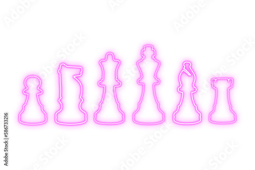 all chess pieces led neon shape illustration idea purple pink violet transparent graphic vector king queen bishop rook pawn knight