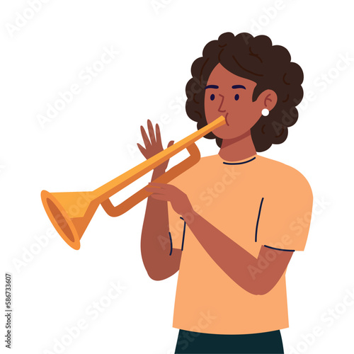 musician woman with bugle