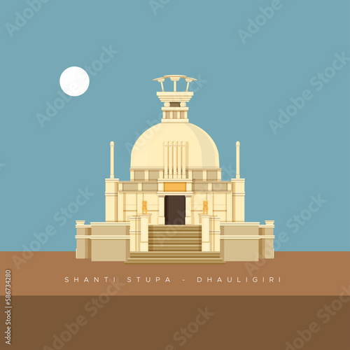 Bhubaneswar City - Shanti Stupa, Dhauligiri - Dhauli Hill -  Icon Illustration