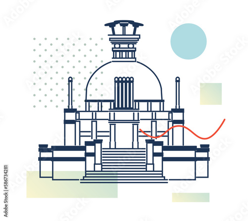 Bhubaneswar City - Shanti Stupa, Dhauligiri - Dhauli Hill -  Icon Illustration