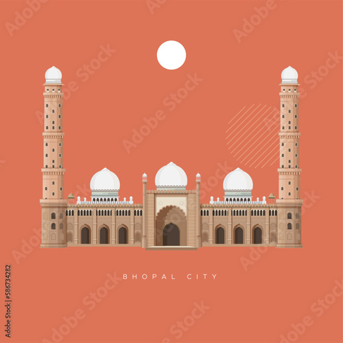 Bhopal City - Jama Masjid, Mosque - Icon Illustration