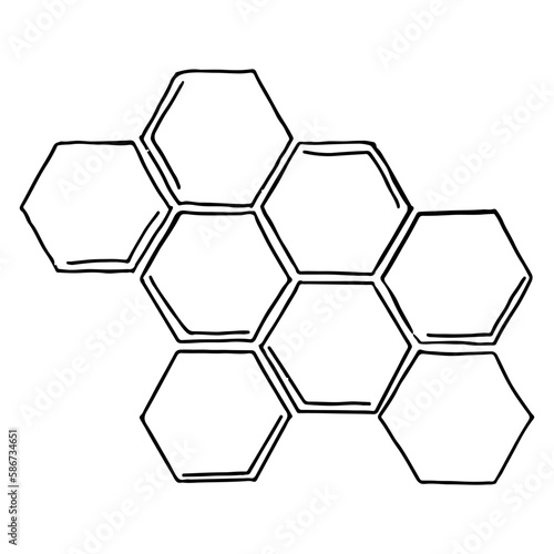 Honeycomb in hand drawn doodle style. Vector illustration isolated on white background.