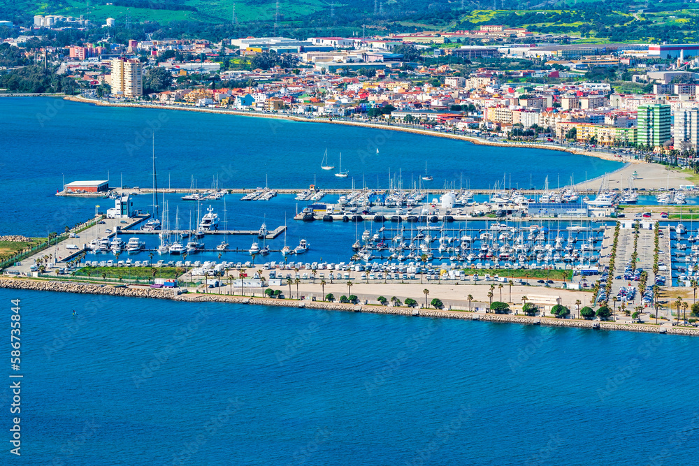 Fototapeta premium View of Spanish town La Linea de Conception from the Upper Rock in Gibraltar, UK