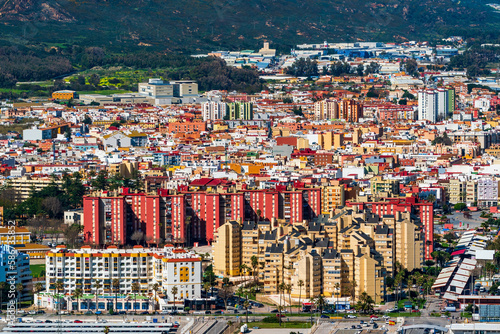 View of Spanish town La Linea de Conception from the Upper Rock in Gibraltar, UK