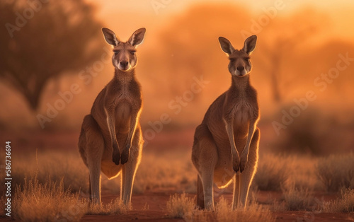 Kangaroos in the sunset