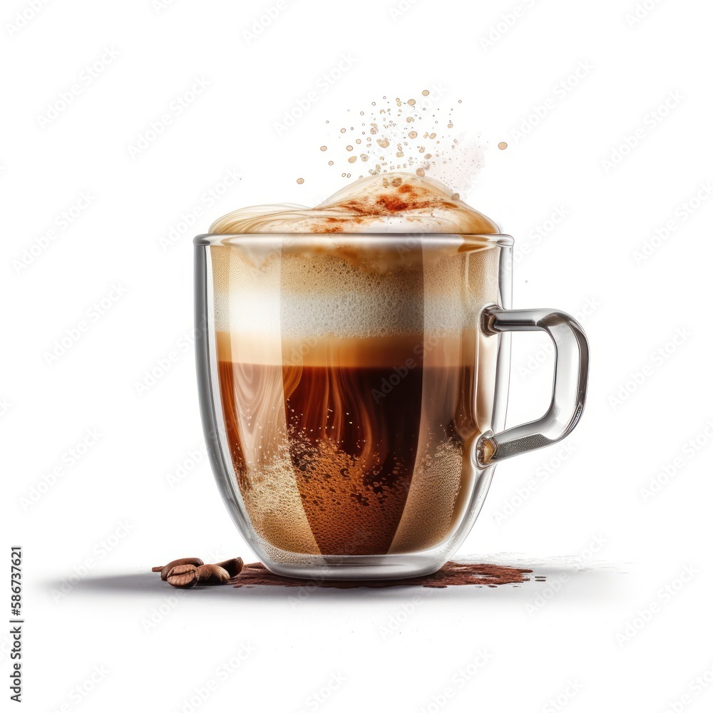 Cup of coffee with a lot of foam on top. The foam is brown and looks like it's spilling out of the cup Cup of coffee with a lot of foam on top. The foam is brown and looks like it's spilling out of the cup