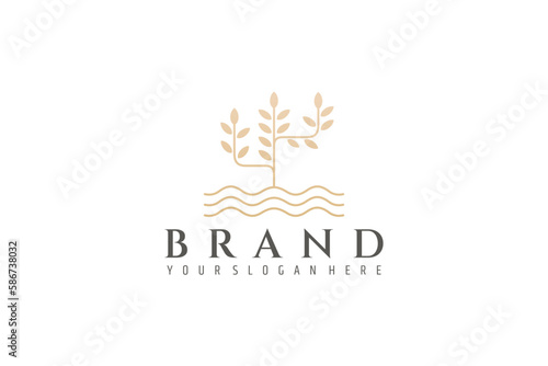 Leaf and water logo vector design. Landscape  garden  plants  nature and ecology vector logo design