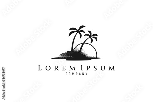 island logo with palm trees and sun
