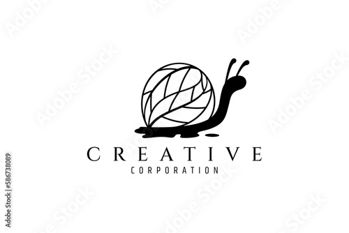 Creative logo concept of a snail with leaves.