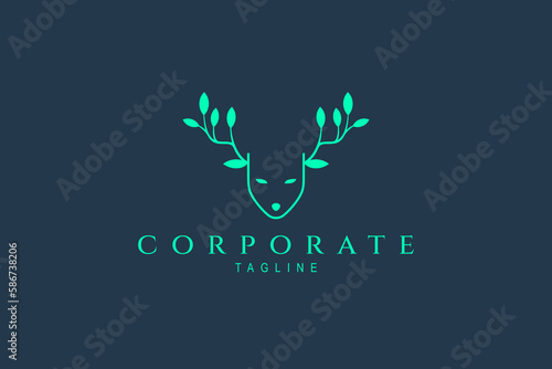 deer head unique logo with leafy antlers