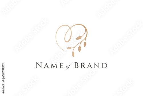 Heart and leaf logo suitable for cosmetic, healthcare, spa, beauty salon, decorative ornament, jewelry, hotel, flower shop, wedding and boutique logo vector.