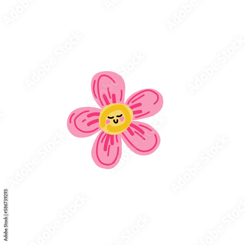 smiling pink flower head hand drawn on a transparent background © Emma