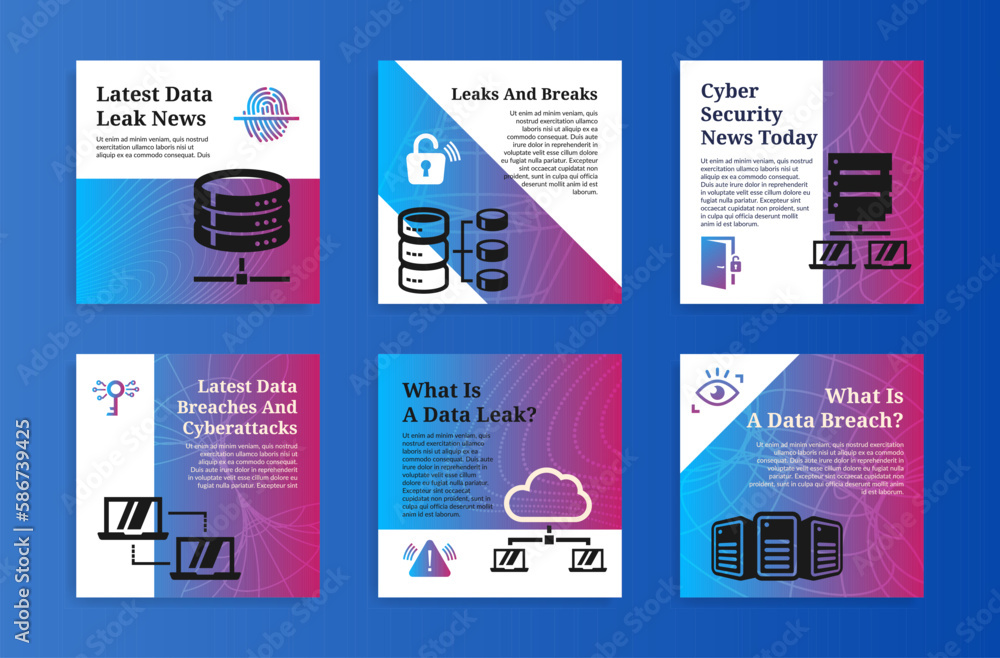 Data leaks cyber security news today hacker attack protect poster set