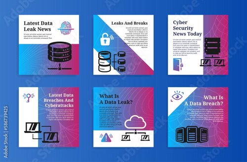 Data leaks cyber security news today hacker attack protect poster set vector illustration
