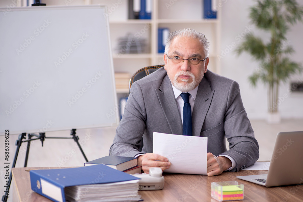 Old male employee working in the office Old male employee working in the office