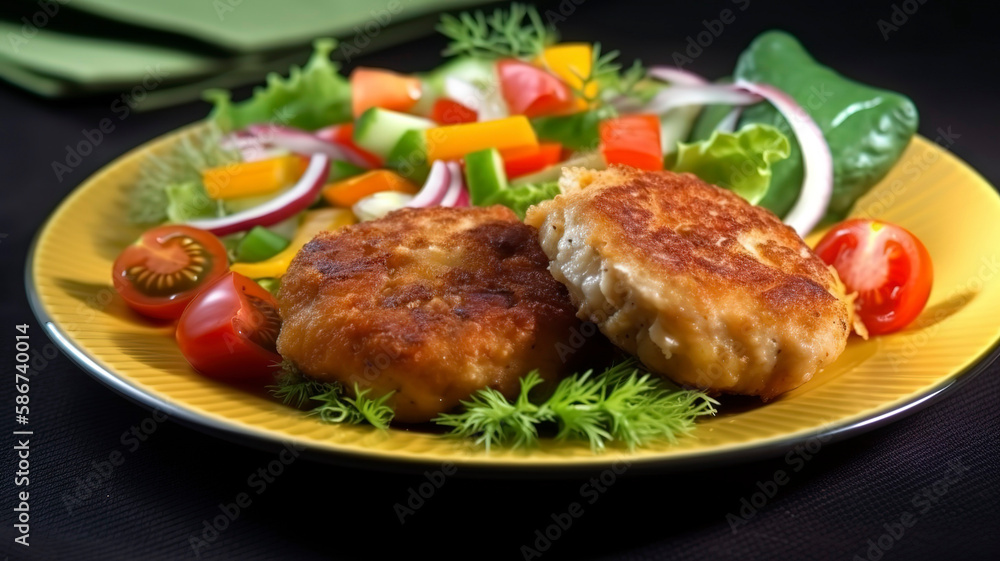 A satisfying meal of fried cutlets and mixed vegetable salad