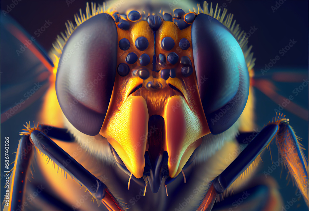 Microscopic close up face of male hoverfly generative ai Microscopic close up face of male hoverfly generative ai