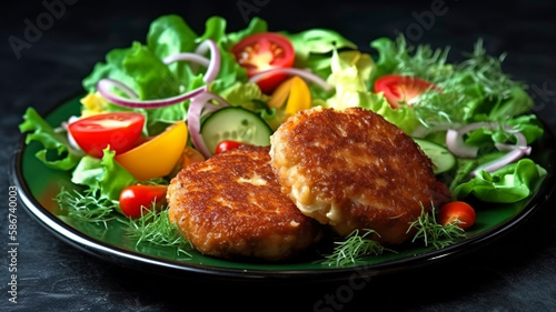 Fried cutlets with a side of crunchy vegetable salad for a wholesome lunch