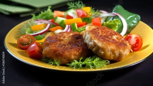 A satisfying meal of fried cutlets and mixed vegetable salad