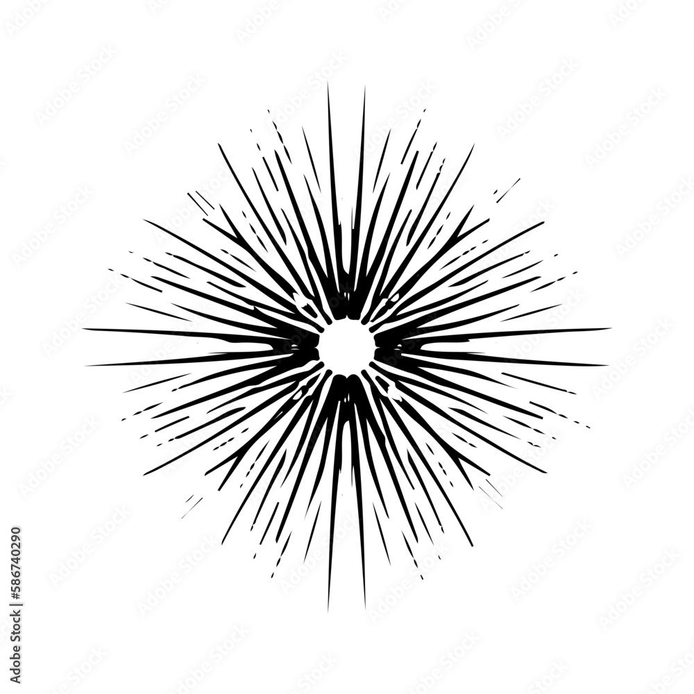 Fototapeta premium Vector black sun in boho style. Abstract illustration of the dawn drawn by hand with a single line. Esotericism.