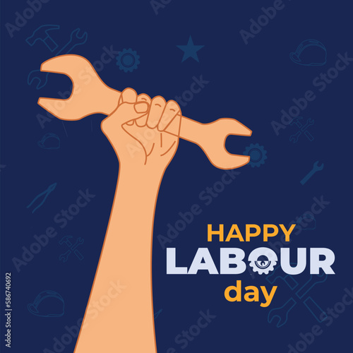 Celebrating happy international labour day man holding working instrument