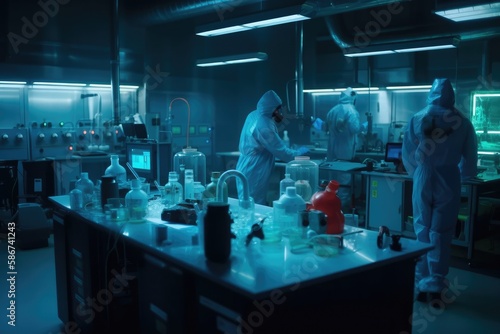  In a Secure High Level Laboratory Scientists in a Coverall Conducting a Research Generative AI

