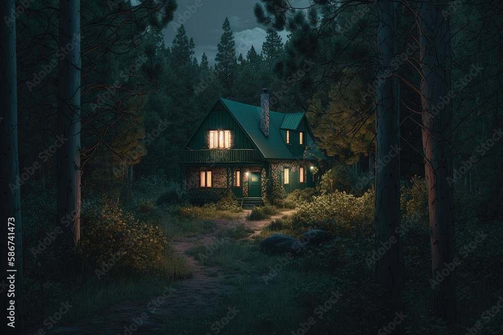 A lonely house in a dark forest created with Generative AI technology. A lonely house in a dark forest created with Generative AI technology.