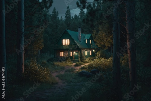 A lonely house in a dark forest created with Generative AI technology. © aigarsr