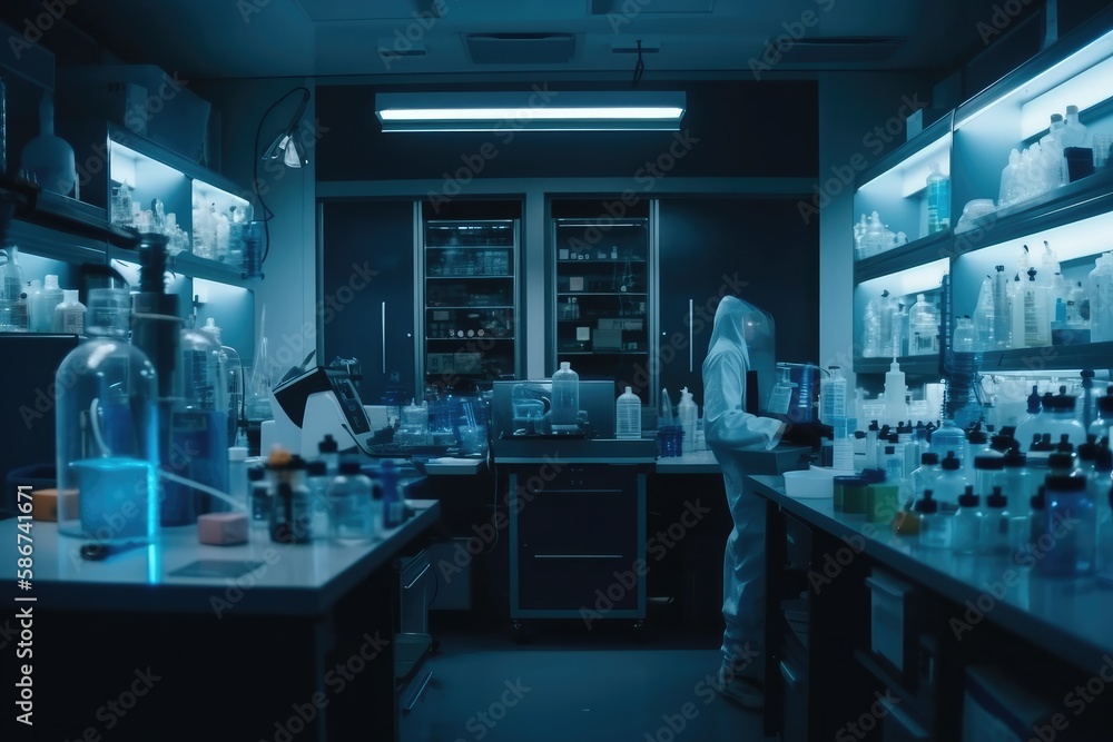  In a Secure High Level Laboratory Scientists in a Coverall Conducting a Research Generative AI

