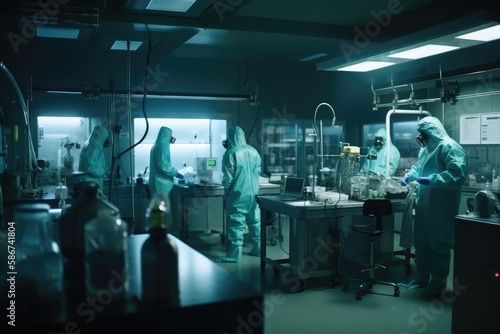  In a Secure High Level Laboratory Scientists in a Coverall Conducting a Research Generative AI