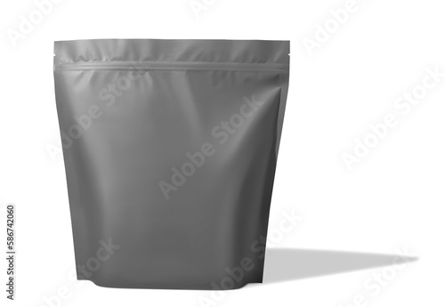 Gray food and snack pouch bag packaging mockup design, front view. Can be use for template your design, presentation, promo