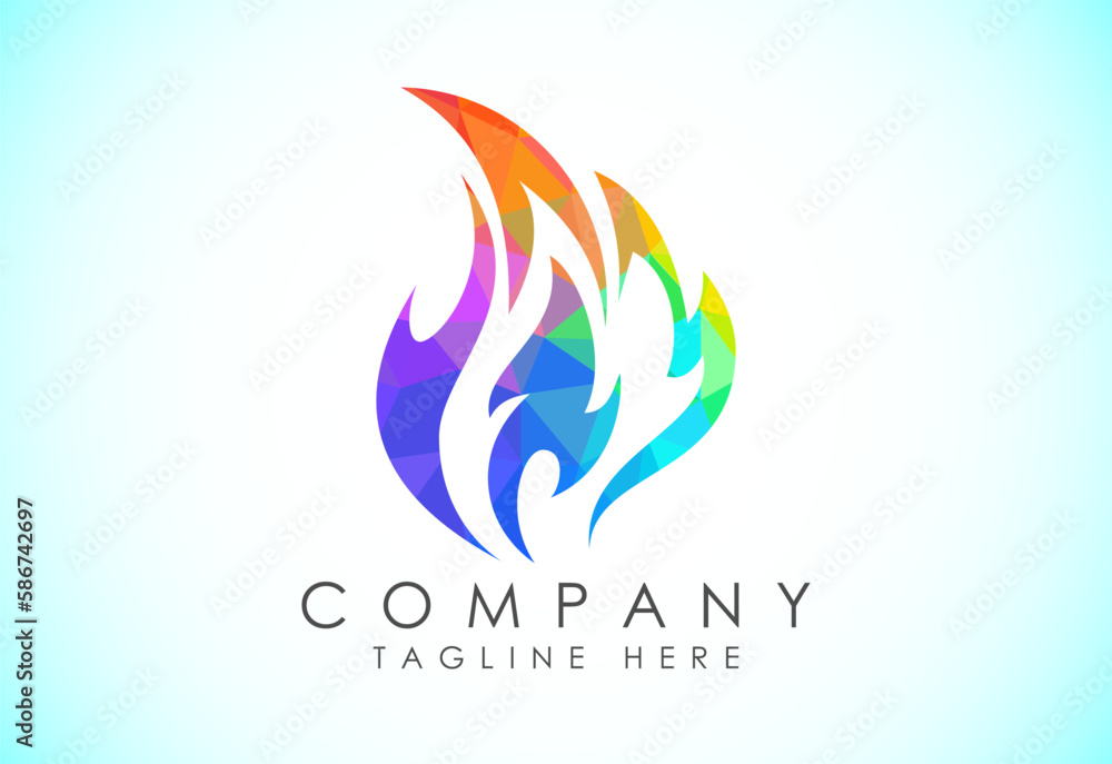 Obraz premium Polygonal fire flame logo icon. Low poly style oil and gas industry logo design concept.