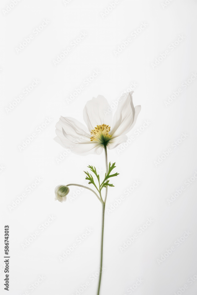 Fototapeta premium Delicate white flower on white background