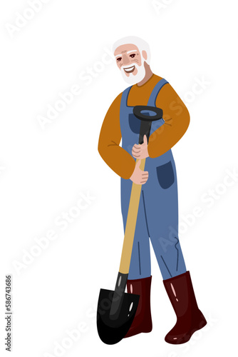 Old man shovel retirement icon. Isometric of old man shovel retirement vector icon for web design isolated on white background. Vector illustration