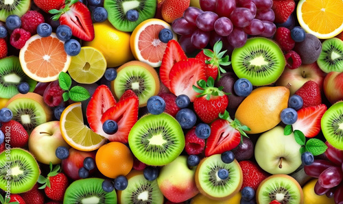 colourful fruit background. Generative AI image.