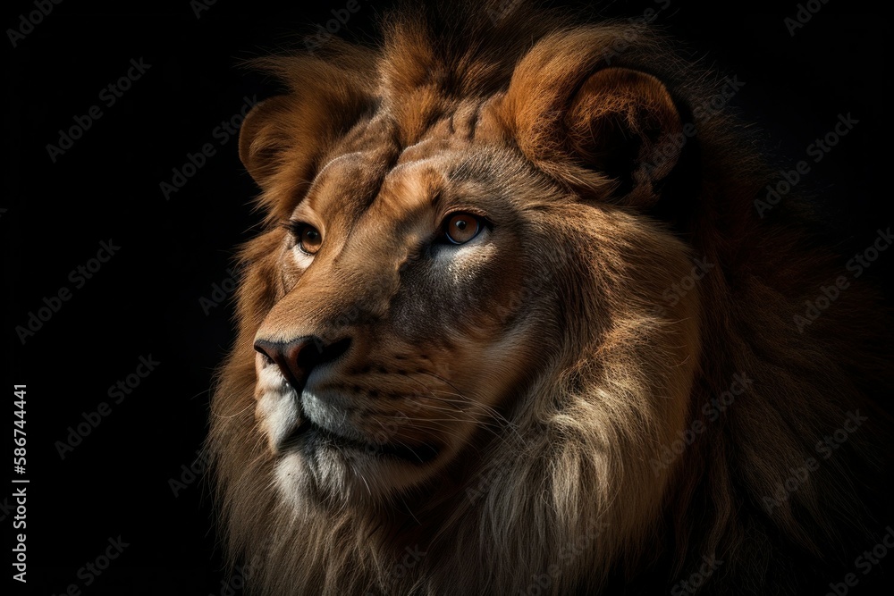 Beautiful lion close-up. The king of beasts concept. AI generated, human enhanced