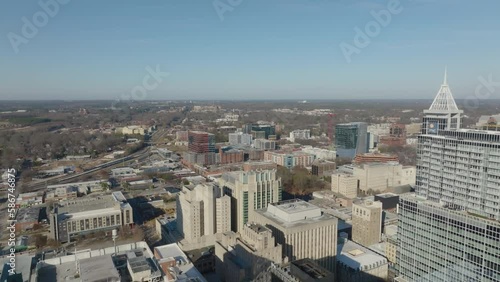 Flying over the central business corridor of Raleigh